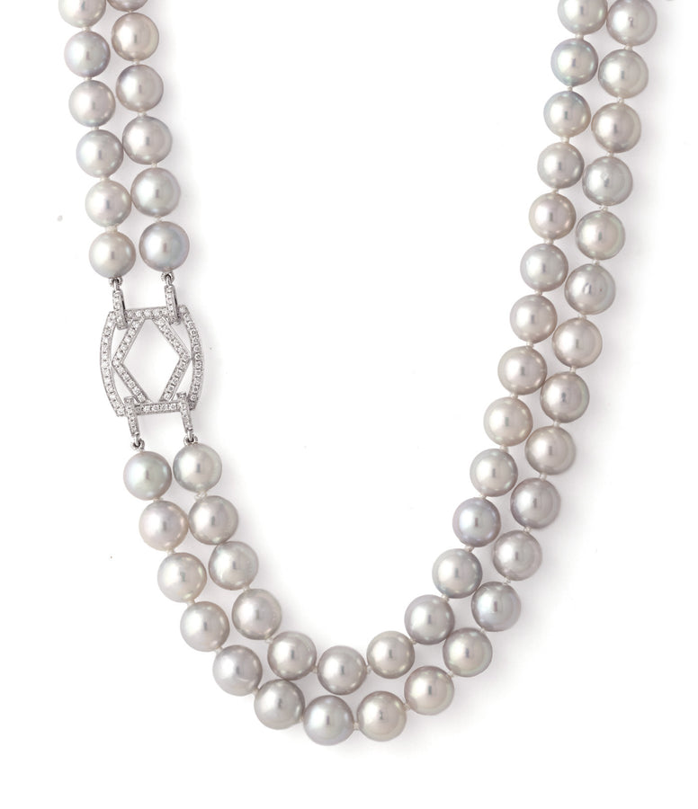 DOUBLE PEARL STRANDS & DIAMOND CLASP