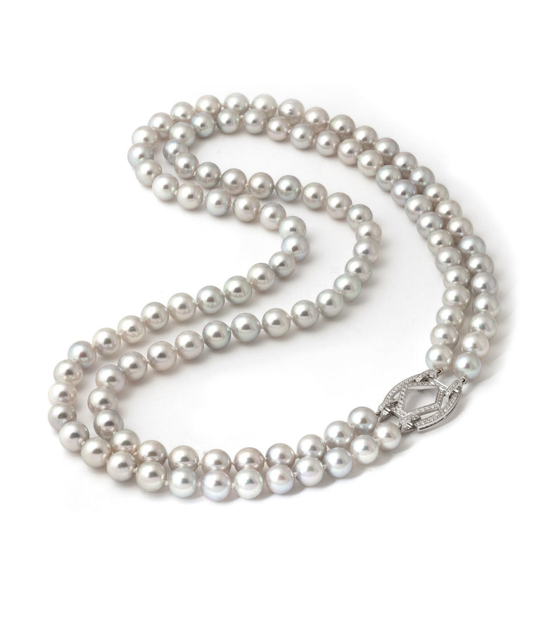 DOUBLE PEARL STRANDS & DIAMOND CLASP