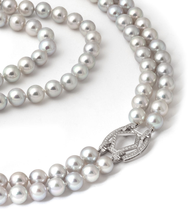 DOUBLE PEARL STRANDS & DIAMOND CLASP