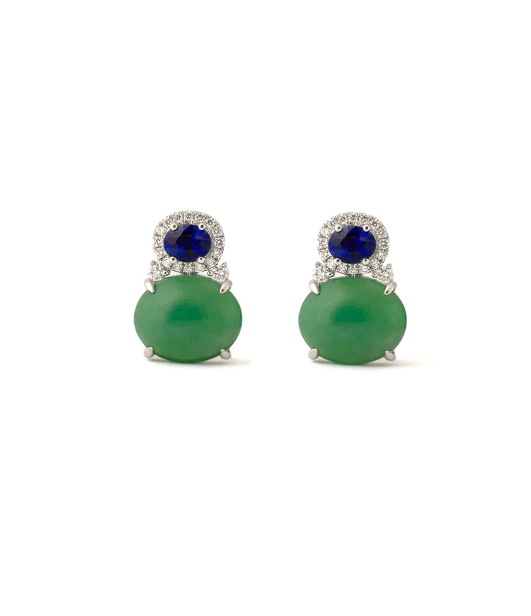 SAPPHIRE, JADEITE & DIAMOND EARRINGS