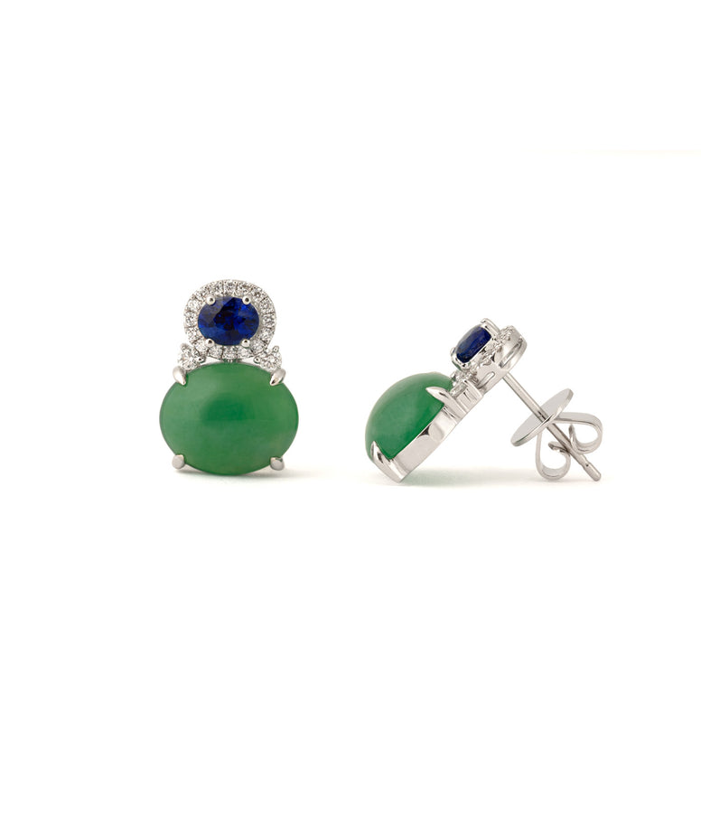 SAPPHIRE, JADEITE & DIAMOND EARRINGS