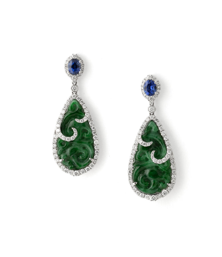 SAPHIRE, JADEITE & DIAMOND EARRINGS