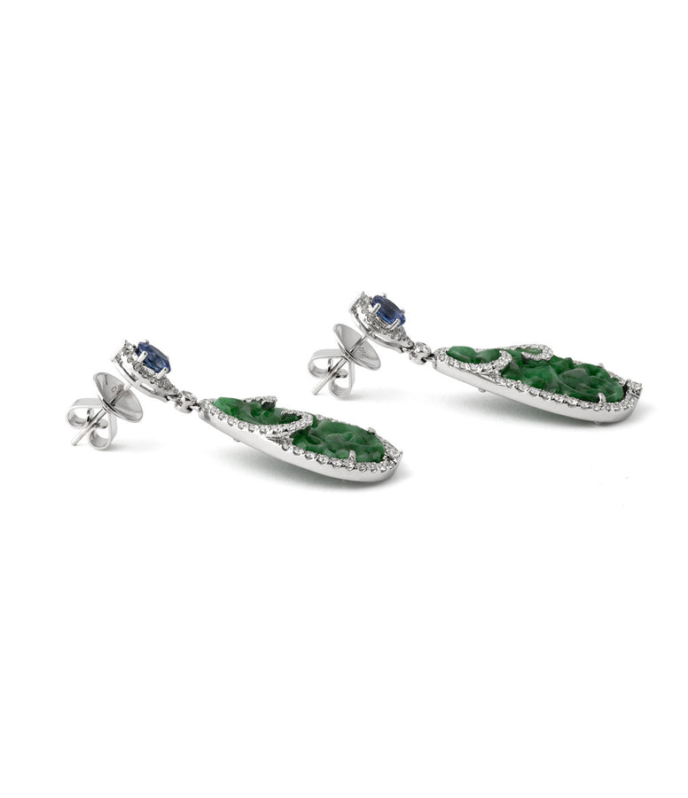 SAPHIRE, JADEITE & DIAMOND EARRINGS