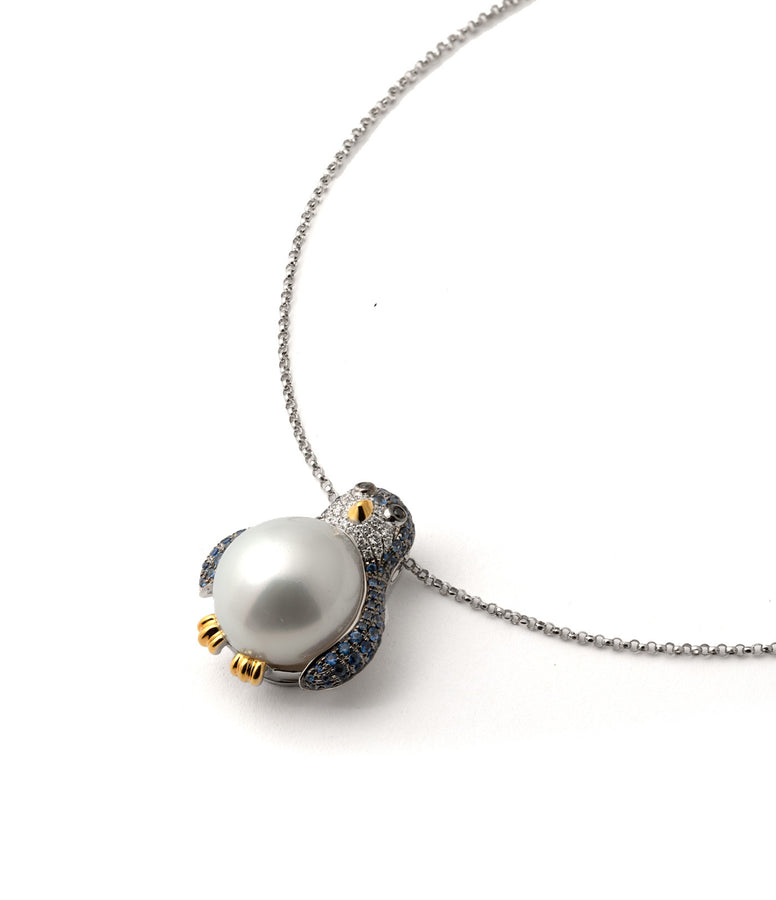 PENGUIN PEARL, SAPPHIRE & DIAMOND NECKLACE