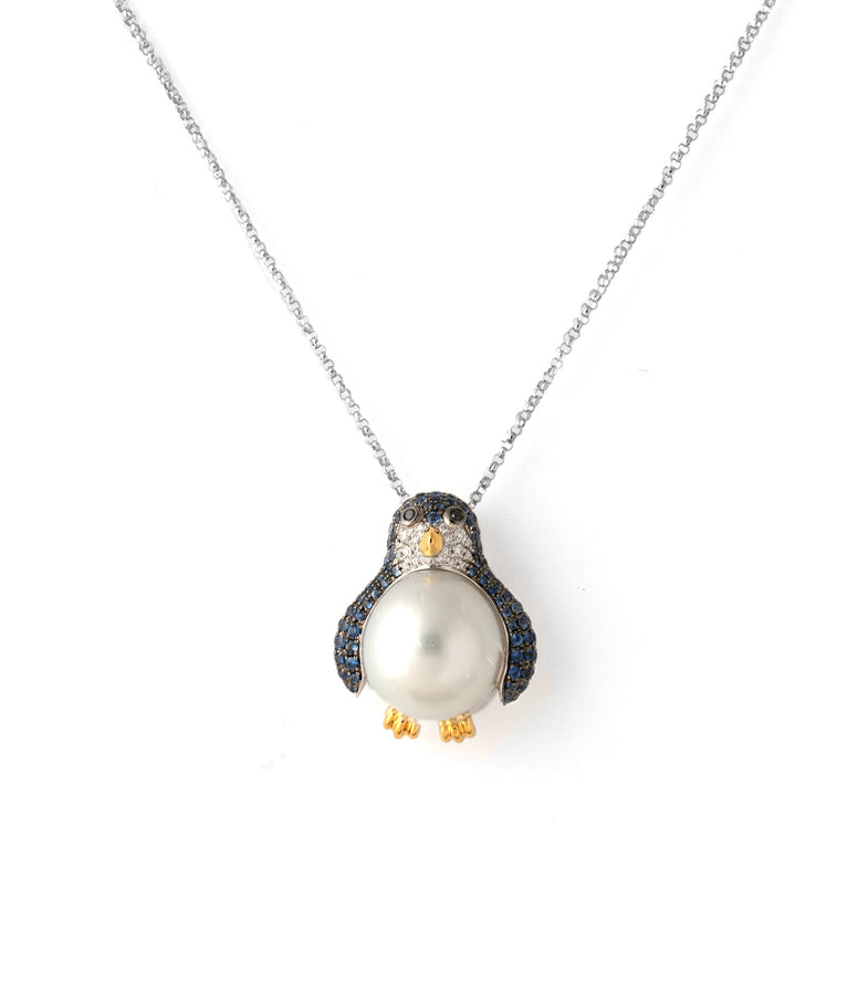 PENGUIN PEARL, SAPPHIRE & DIAMOND NECKLACE