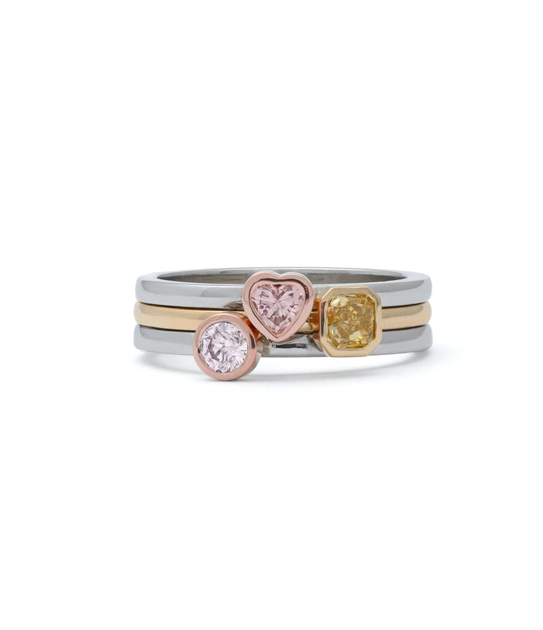 HEART SHAPED FANCY PINK DIAMOND STACKING RING - LIMITED EDITION